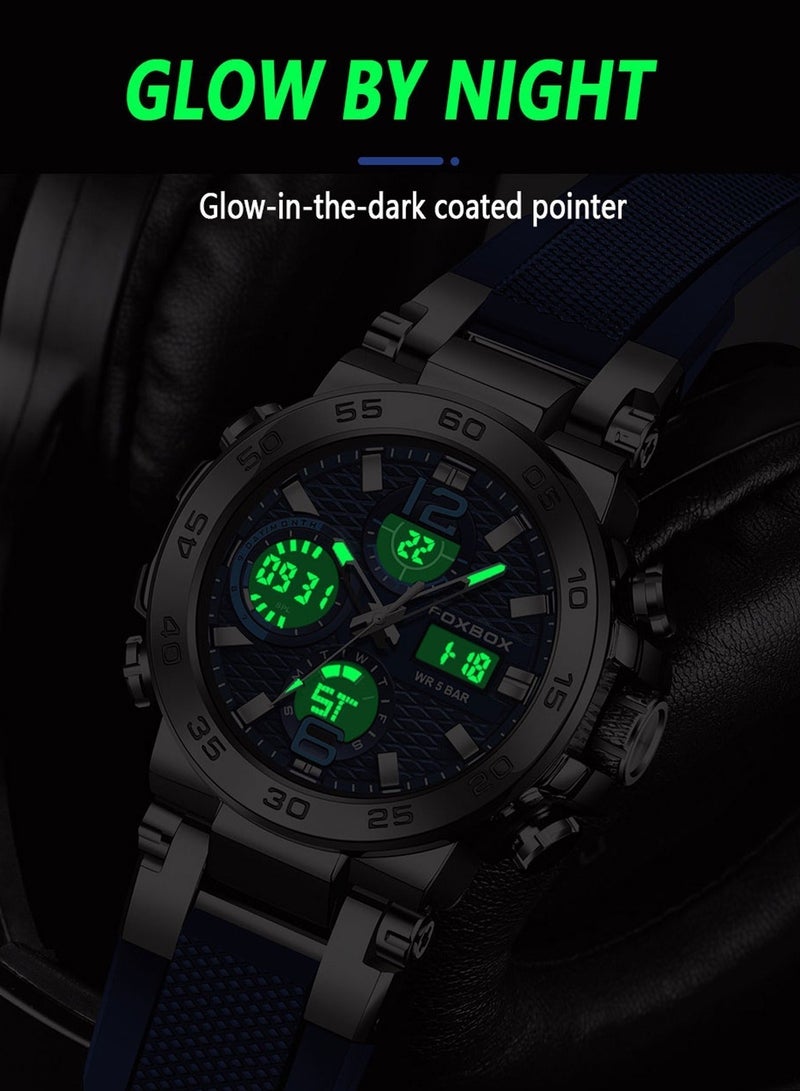 فوكس بوكس ساعات يد فاخرة بشاشة LCD للرجال مقاومة للماء كوارتز عسكرية للرجال + صندوق - Image 5